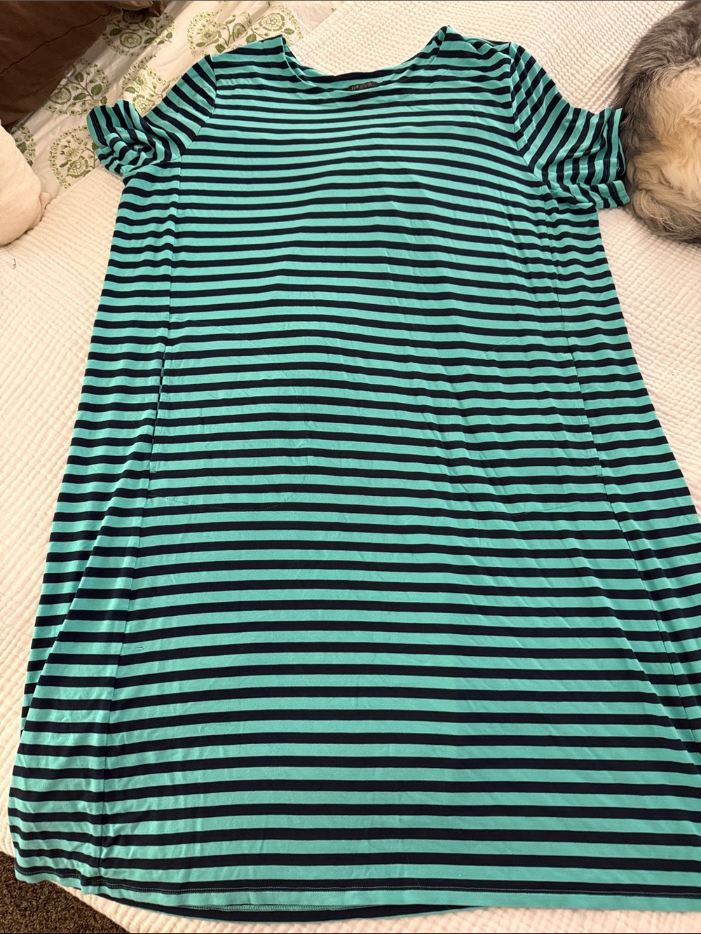 J. Jill Teal and Navy Striped Midi Shift Dress